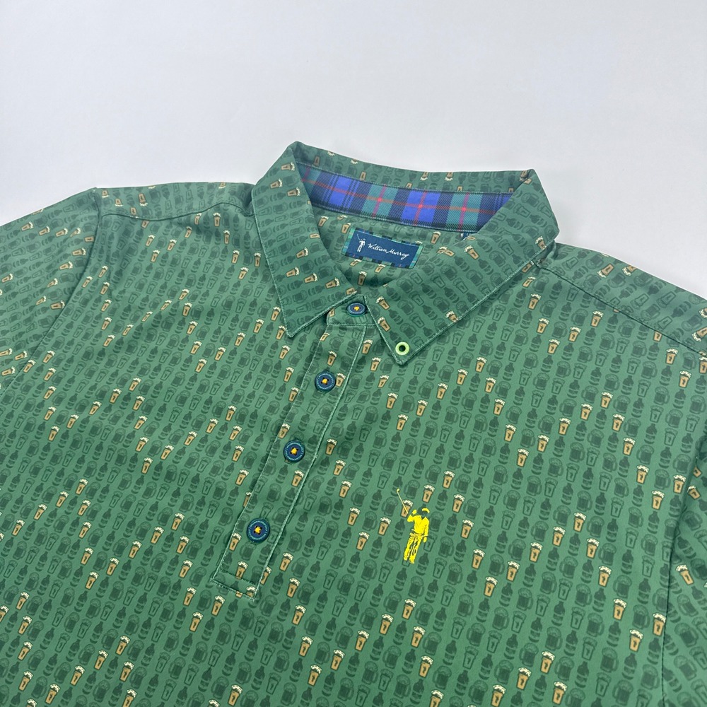 William Murray Golf Polo Shirt Mens Large Green Beer Mugs Draft Day Stretch